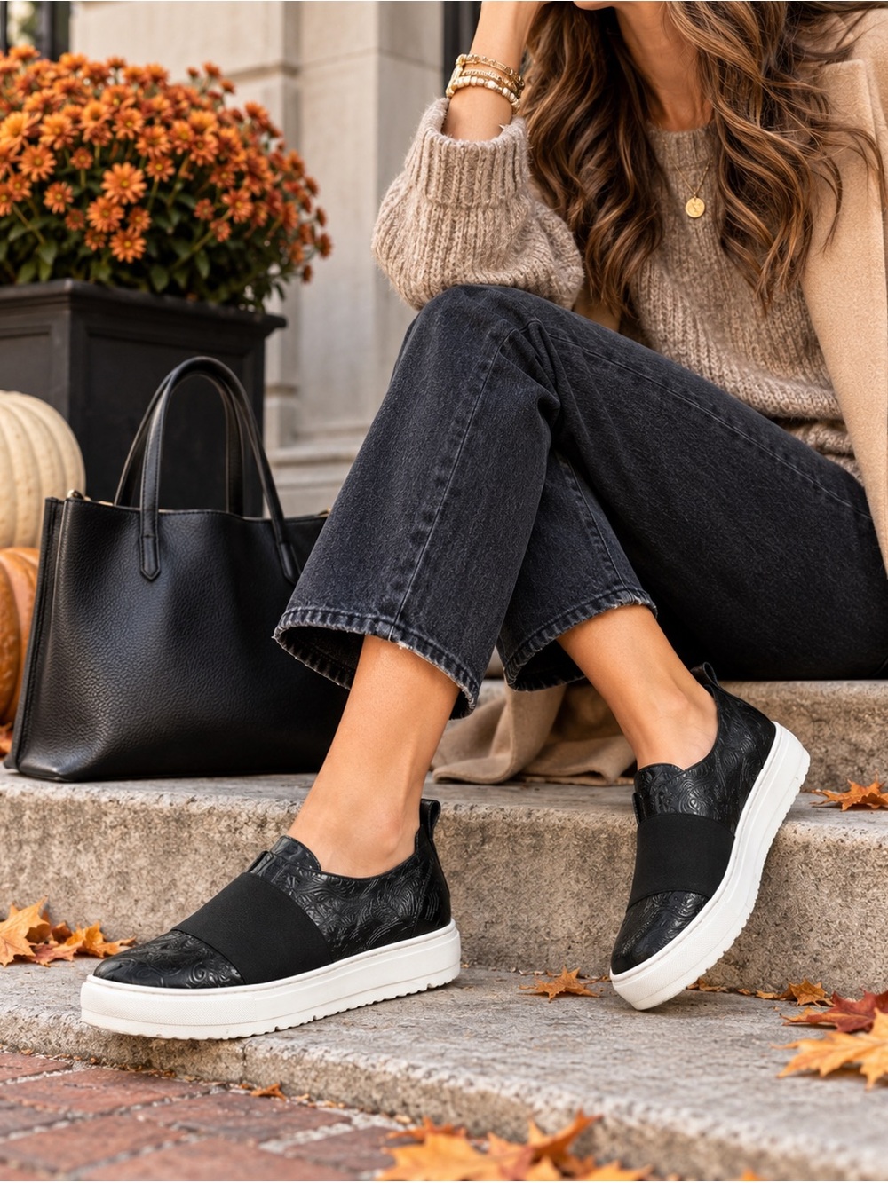 Jil Sander Navy Black Embossed Leather Platform Slip On Sneakers EU 39